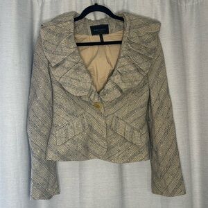 BCBG MAXAZRIA TWEED/WOOL RUFFLE COLLAR BLAZER (M)